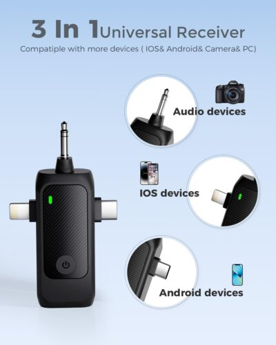 Diivoo 3 in 1 Wireless Lavalier Microphones, Wireless Mic for Camera Campatible iPhone, Android, Camera, USB-C Mini Mic, 100ft Transmission, 10-Hour Battery, Noise Cancelling for Video Recording - 이미지 7