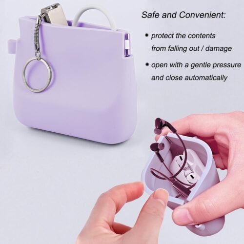 Silicone Headphone Organizer Wired Earbud Case Pouch, Portable Data Cable Organizer Case, Silicone Coin Purse Pouch Change Holder for Women and Men (Small, Purple) - 이미지 3