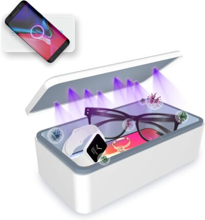 UV light Sanitizer Box, phone sanitizer with wireless charging, ultra-powerful 8 UV-C Sterilizer machine for Phone Toothbrush Nail Tools Jewelry and more