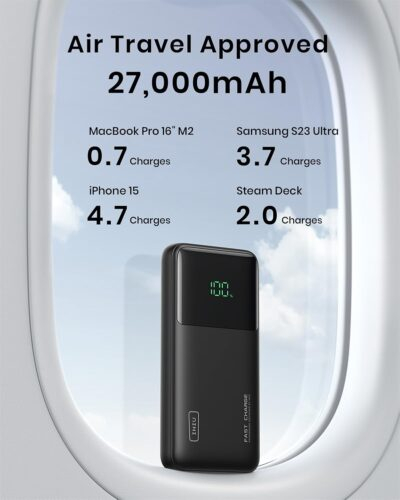 INIU 140W Power Bank, 27000mAh High Capacity Laptop Portable Charger, USB C in&Out Tablet Powerbank, Digital Display Phone Charger, Travel Charger Compatible with iPhone 16, iPad, MacBook, Laptop etc. - 이미지 10
