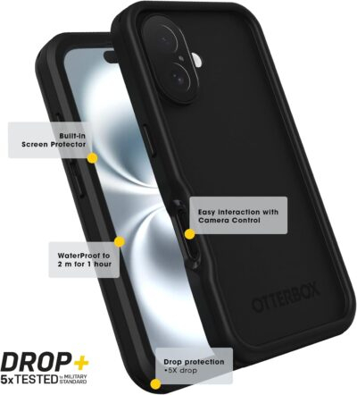OtterBox iPhone 16 Pro Max FRĒ Series Waterproof Case with MagSafe (Designed by LifeProof) - Black, Waterproof, 60% Recycled Plastic, Sleek and Stylish - 이미지 6