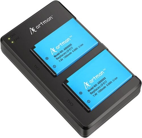 Artman LP-E17 Battery 2-Pack and Rapid Dual USB Charger for Canon EOS R100 R50 RP R10 R8, Rebel T8i, T7i, T6i, T6s, SL2 SL3, M3, M5, M6, 77D 200D 250D 750D 760D 800D 8000D Digital SLR Camera - 이미지 8