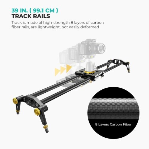 (Upgraded) 39.4 in Carbon Fiber Camera Slider, 100cm Dolly Track Rail, Smooth Bearing Stabilizer, Height Adjustable, Spirit Level, AGG1981 - 이미지 2