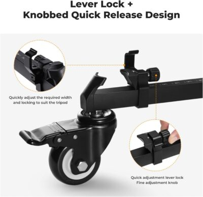 K&F Concept Photography Tripod Dolly, Heavy Duty with 3" Rubber Wheels 44lbs Capacity, Compact Video Tripod Dolly with Adjustable Legs and Carry Bag for DSLR Cameras Camcorder. - 이미지 3