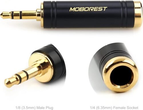 MOBOREST 3.5mm M to 6.35mm F Stereo Pure Copper Adapter, 1/8 Inch Plug Male to 1/4 Inch Jack Female Stereo Adapter, Can be Used for Conversion Headphone adapte, amp adapte, Black Fashion 2-Pack - 이미지 5