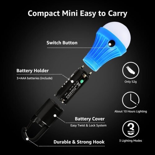 Lepro LED Camping Lantern, Camping Essentials, 3 Lighting Modes, Hanging Tent Light Bulbs with Clip Hook for Camping, Hiking, Hurricane, Storms, Outages, Collapsible, Batteries Included, 4 Packs - 이미지 5