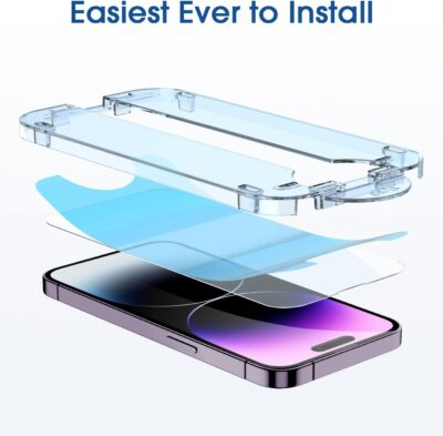 amFilm Easiest Installation OneTouch for iPhone 14 Pro [6.1 Inch] Screen Protector Tempered Glass, Auto-Alignment Tech, Bubble Free and Full Coverage Case Friendly, Anti-Scratch 2 Pack - 이미지 3