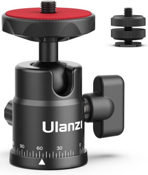Mini Ball Head, ULANZI H28 Panoramic Tripod Head + Dual Hot Shoe Mount DSLR Camera Mount Adapter Photograph Attachment Accessories for Action Cameras Cam Smartphone Light Microphone Loading 5.5lb