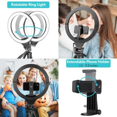 Sensyne 14'' Ring Light with 50'' Extendable Tripod Stand, LED Circle Lights with Phone Holder for Live Stream/Makeup/YouTube Video/TikTok, Compatible with All Smartphones - 이미지 4