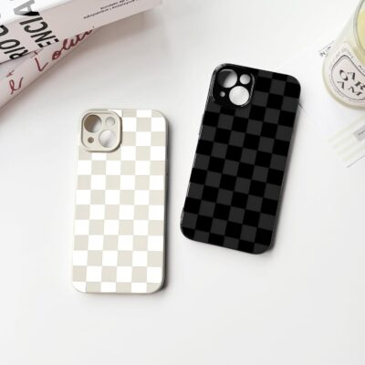 NITITOP Compatible with iPhone 15 Case Cute Aesthetic Checkerboard Checkered Pattern for Women Girl Trendy Slim Fit TPU Silicone Shockproof Full Camera Protection Cover - White - 이미지 4