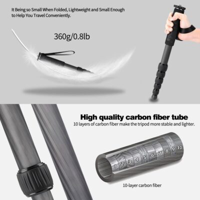 Koolehaoda Carbon Fiber Monopod, 6-Section Portable Compact Camera Monopod Unipod Stick. Max Load 22lbs/10kg - MP286C - 이미지 4