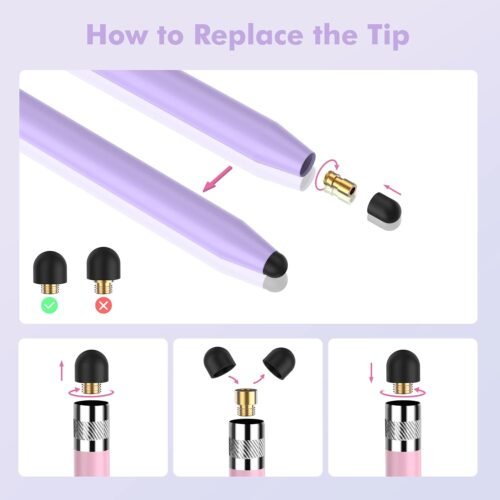 5Pcs Stylus Pens, 2 in 1 Stylus Pen for Touchscreen High Sensitivity Capacitive Stylus for iPad, iPhone, Android Samsung Tablets Skylight Calendar All Universal Touchscreen Devices with 10 Rubber Tips - 이미지 5