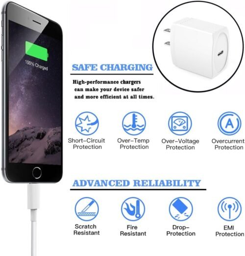 20W USB C Fast Charger 10 FT Compatible with iPhone 14 13 12 11 XS XR X 8 iPad, 2 Pack PD Wall Charger Block with 10FT Long Type C Lightning Cable (White) - 이미지 4