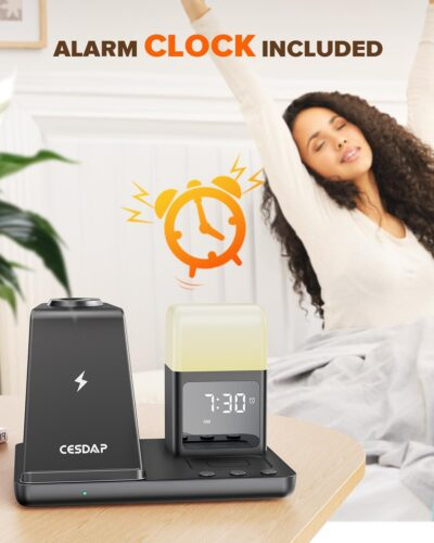 6 in 1 Wireless Charging Station for Apple Charging Station for Multiple Devices with Alarm Clock and Night Light nightstand for iPhone 16 15 14 13 for Apple Watch - 이미지 3