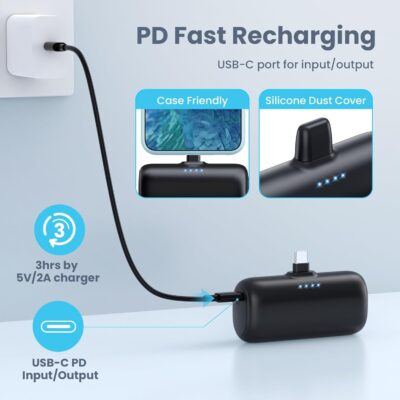 Mini Portable Charger USB C Power Bank,5200mAh 15W PD Phone Charger for iPhone,Ultra-Compact Plug in Battery Pack Compatible with iPhone 16/16Plus/15/15Plus/15Pro Max,Samsung S25/S24,iPad,Android etc - 이미지 3