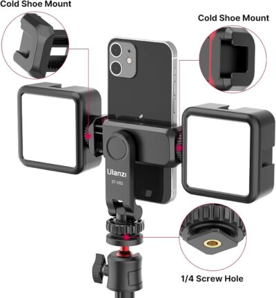 ULANZI Phone Tripod Mount ST-06S, New Universal Smartphone Mount Adapter with 2 Cold Shoe, 360° Rotates Adjustable Cell Phone Clip Clamp Holder, Compatible with iPhone, Samsung Galaxy and All Phones - 이미지 2