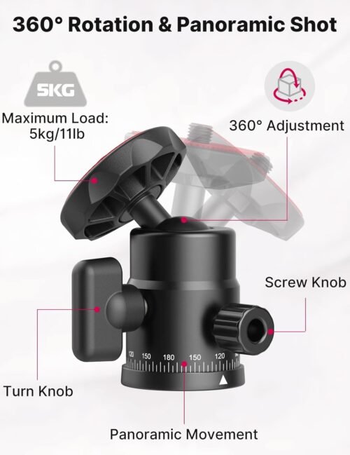 Mini Ball Head, ULANZI H28 Panoramic Tripod Head + Dual Hot Shoe Mount DSLR Camera Mount Adapter Photograph Attachment Accessories for Action Cameras Cam Smartphone Light Microphone Loading 5.5lb - 이미지 2