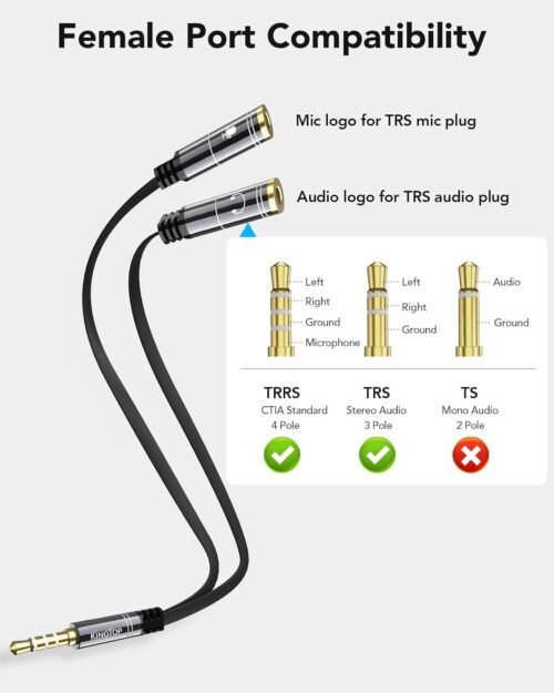 KINGTOP Headset Splitter, 3.5mm Headphone Mic Splitter Cable for Headset with Separate Audio Microphone Jacks (Not for Dual Audio Jacks) - 이미지 2