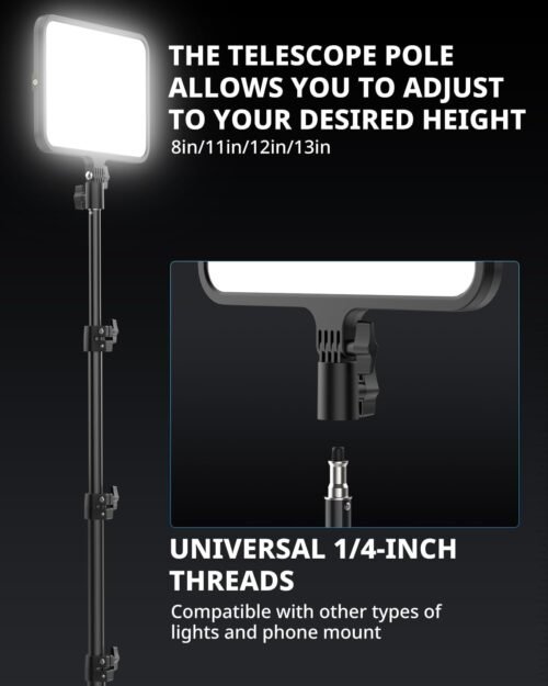 UBeesize 2 Pack LED Video Light Kit, Photography Lighting, 13" Studio Lights with 65" Tripod Stand and Phone Holders, Podcast Lighting for Video Recording, Make up, Live Streaming, Tiktok, YouTube - 이미지 6