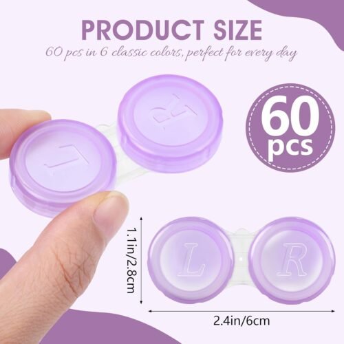 60 Pack Contact Lens Cases Bulk, Transparent Cute Contact Lens Case for Home & Travel, 6 Color (60) - 이미지 2