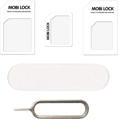 6 in 1 Sim Card Adapter Kit (Micro, Nano and Standard Sim) Compatible with All iPhones (15, 14, 13, X, Pro and All iPhone Series), Samsung, HTC, and All Other Android Smartphone Devices - by Mobi Lock