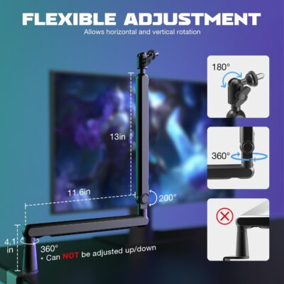 FIFINE Microphone Boom Arm, Low Profile Adjustable Stick Microphone Arm Stand with Desk Mount Clamp, Screw Adapter, Cable Management, for Podcast Streaming Gaming Studio-BM88 - 이미지 5