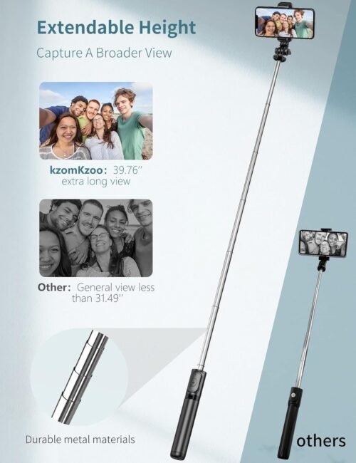 Selfie Stick Tripod with Detachable Wireless Remote, 4 in 1 Extendable Portable Selfie Stick & Phone Tripod Stand Compatible with Gopro, iPhone/Samsung/Huawei - 이미지 2