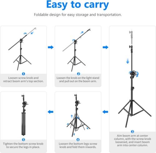 Neewer 2-in-1 Photography Light Stand, Aluminum Alloy 9.7ft Heavy Duty Tripod Stand with 3.8ft Boom Arm and Empty Sandbag for Video Light, Strobe, Reflector, Softbox for Studio Photo Video Shooting - 이미지 5