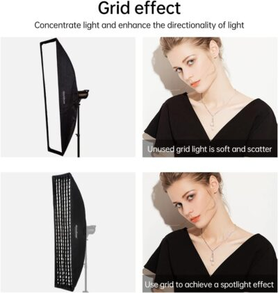 Godox 2PCS FW30x120cm/12 x47 Bowens Mount Strip Honeycomb Grid Softbox,Detachable Strip Soft Box with Bowens Mount Speedring,Curved Grid Softbox for Studio Strobe Flash Portrait Product Photography - 이미지 2