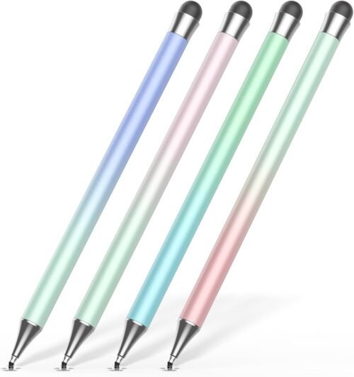 Stylus Pen for Touchscreen (4Pcs), 2 in 1 Stylus Pen for iPad, High Precision and Sensitivity Rubber Tips and Disc Compatible with iPad/iPhone/Android Tablets and All Touch Screens Devices (Light)