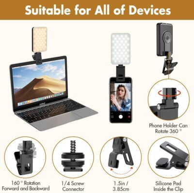 Selfie Light for iPhone,Portable Phone Clip on Light,Rechargeable LED Ring Light for Phone,Video Recording,Camera,Laptop,TikTok,Tablet,Vlog,Computer,5 Lighting Modes,80 LED High Power - 이미지 2