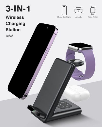 Wireless Charging Station,3 in 1 Charging Stand Made for Apple Watch Ultra 10 9 8 7 6 SE 5 4 3,Fast Wireless Charger Made for iPhone 16/15/14/13/12/11/X,for AirPods Pro(with Adapter) - 이미지 3
