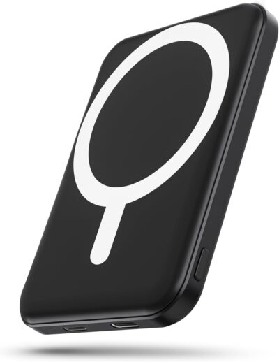 podoru for Magsafe Battery Pack, 5000mAh Magnetic Power Bank with Type-C Cable 20W PD Fast Charging Lighting Input Wireless Portable Charger for iPhone 16/15/14/13/12/ All Series-Black
