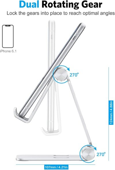 OMOTON Foldable Cell Phone Stand, C4 Portable Aluminum Phone Holder, Adjustable Phone Dock Cradle Compatible with iPhone 16/15/14/13 Pro Max, Samsung Galaxy, Small Tablets, All Smart Phones, Silver - 이미지 8