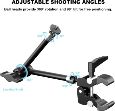 UYODM 2 Pack Articulating Magic Arm Clamp Mount with Super Clamp, 11" Magic Arm Camera Mount with 1/4" Thread, Articulating Arm Friction Camera Mount for Webcam, LED, DSLR, Flash, Security Cameras - 이미지 6
