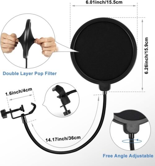 BILIONE Microphone Stand, Mic Boom Arm Stand for Blue Yeti QuadCast S SoloCast Snowball AM8 and other Mics, with Pop Filter Shock Mount Microphone Clip Cable Ties - 이미지 7