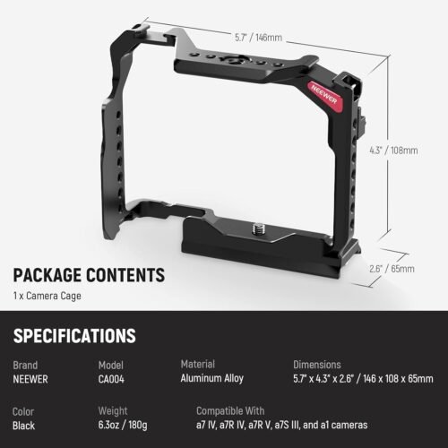 NEEWER Full Camera Cage Compatible with Sony a7R V/a7R IV/a7 IV/a7S III/a1, Aluminum Video Camera Rig with Full Access/Arca Type QR Base for Quick Switch, Compatible with DJI RS Stabilizers, CA004 - 이미지 9
