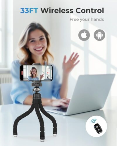 UBeesize Phone Tripod Pro S, Premium Flexible Phone Tripod with Wireless Remote, Mini Tripod Stand for Camera GoPro/Mobile (Upgraded), Black - 이미지 5
