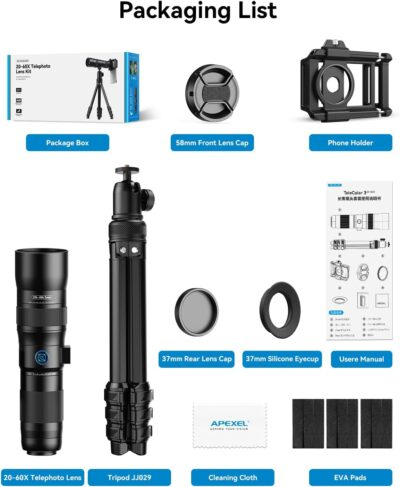 Evil Eye 20-60X Zoom Telephoto Lens, High Power HD Telephoto Phone Lens with Tripod and Universal Phone Clip for iPhone 16/15/14/13 Series, Samsung, Android Phone and Most Smartphone - 이미지 9