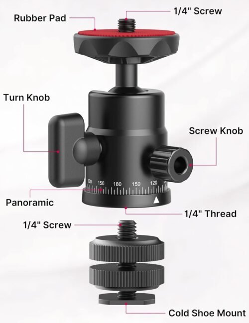 Mini Ball Head, ULANZI H28 Panoramic Tripod Head + Dual Hot Shoe Mount DSLR Camera Mount Adapter Photograph Attachment Accessories for Action Cameras Cam Smartphone Light Microphone Loading 5.5lb - 이미지 3