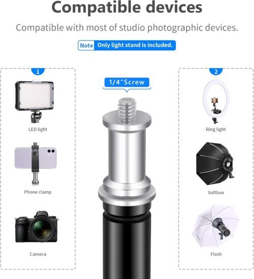 Neewer 6.23 Feet/190CM Aluminum Light Tripod Stands For Studio Kits, Photography Lights, Softboxes(Black,2 Pack) - 이미지 5