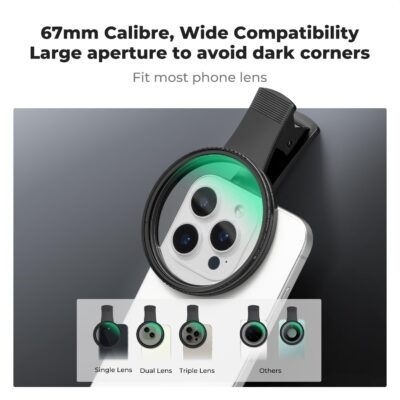 K&F Concept 67mm Clip-on CPL Phone Camera Lens Filter Kit, Circular Polarizer Polarizing Filter Compatible with iPhone 16 15 14 13 12 11 - 이미지 3