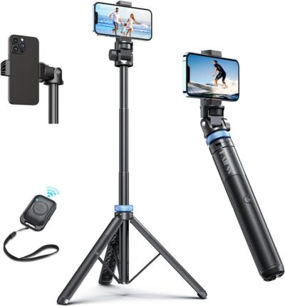 Kaiess 62" Tripod for iPhone, Selfie Stick Tripod & Phone Tripod Stand with Remote, Cell Phone Tripod for iPhone, Extendable Travel Tripod Compatible with iPhone 15/14/13 Pro Max/Android