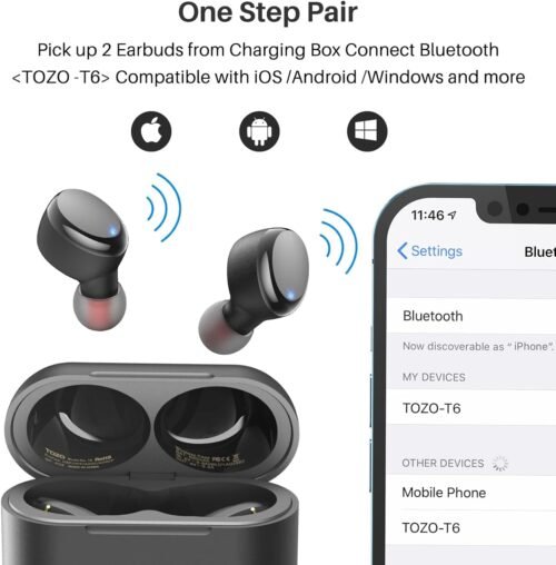 TOZO T6 True Wireless Earbuds Bluetooth 5.3 Headphones 50H Long Playtime, Wireless Charging Case, IPX8 Waterproof Stereo Earphones, Built-in Mic Calls, Headset Premium Deep Bass 32 Preset EQs via APP - 이미지 6