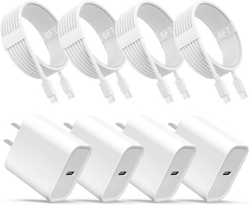iPhone 16 15 Charger, USB C Charger, 4-Pack USB C Fast Wall Charger, USB C Charger Block (4-Pack 6 ft USB C Cable Included) for iPhone 16 15/15 Pro/15 Pro Max/iPad Pro/AirPods Samsung & More