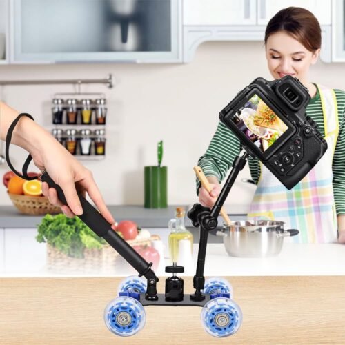 Camera Slider, Camera Table Dolly Slider Desktop Load Rail Roller Track 10KG Capacity Skater Car for DSLR Camcorder Mirrorless Cell Phones Smartphone Video Film Low Level Shooting Panning - 이미지 3