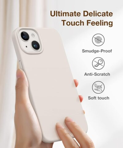 GONEZ Magnetic for iPhone 14 Case, Compatible with Magsafe, with Screen Protector + Camera Protector, Anti-Scratch Microfiber Lining, Liquid Silicone Shockproof Protective Phone Case, Stone - 이미지 7