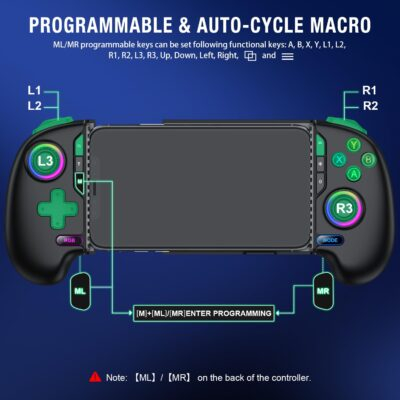 NinjaPlusOX Mobile Game Controller for iPhone/Android with Hall Joystick and LED, Wireless Phone Controller with Phone Case Support, Compatible with Xbox Game Pass, Steam Link, Call of Duty, Roblox - 이미지 6