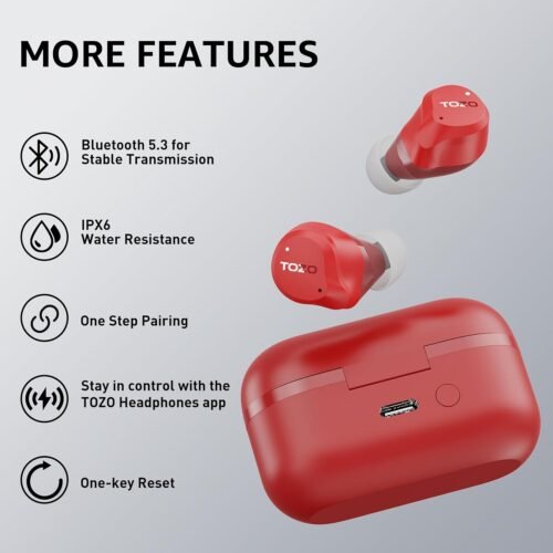 TOZO Hybrid Active Noise Cancelling Wireless Earbuds, 6 Mics ENC Clear Call, IPX8 Waterproof, in Ear Bluetooth 5.3 Headphones Stereo Bass Ear Buds 59H Playtime with LED Display 32 EQs via APP - 이미지 9