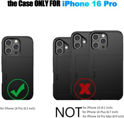 Nvollnoe Compatible with iPhone 16 Pro Case with Card Holder Dual Layer Heavy Duty Protective Shockproof Hidden Card Slot Slim Wallet Phone Cover for iPhone 16 Pro for Women&Men 6.3 inch(Black) - 이미지 7